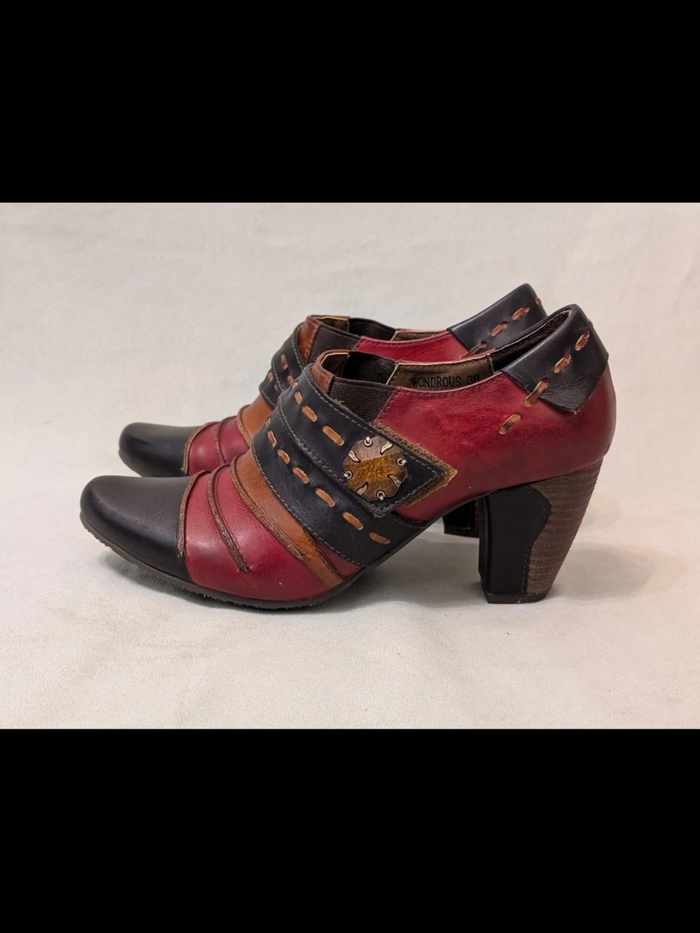 L'Artiste by Spring Step Wondrous Leather Booties Shoes Multi-Color Boho Size 38